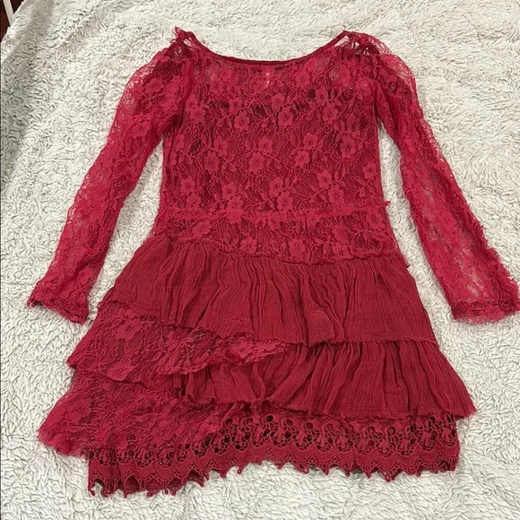 Free People-Red Lace Dress - Picture 6 of 7